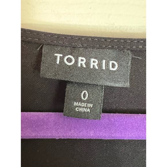 Torrid Sz 0 (12) Black V Neck Flutter Sleeve Tea Length Thin Knit Rayon Dress‎ - Picture 4 of 5